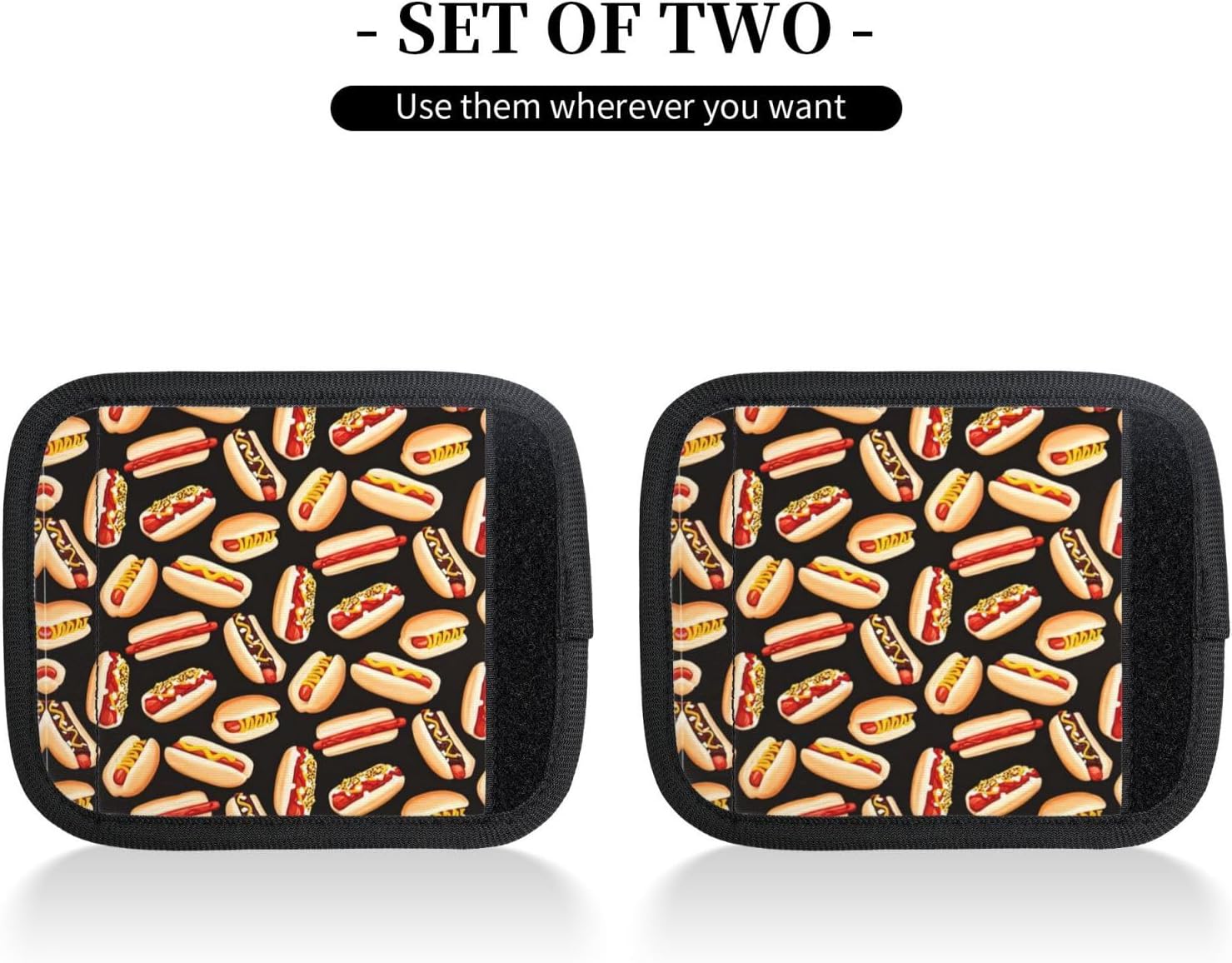 Fun Food Hot Dogs Print 2 Pack Luggage Handle Wrap for Suitcase, Comfort Soft Handle Covers, Luggage Accessories