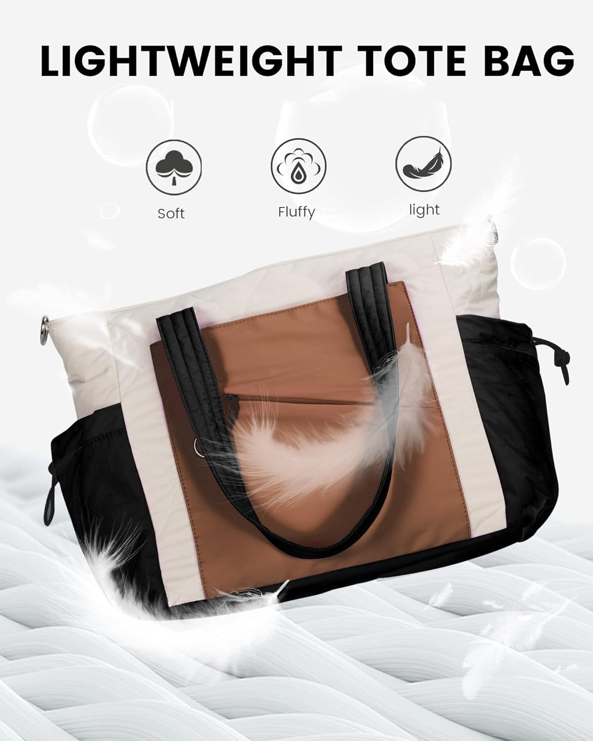 HUGOOME Puffer Tote Bag,Work Bags Purse for Women Large Soft Gym Laptop Cross body Handbag Brown - Image 4