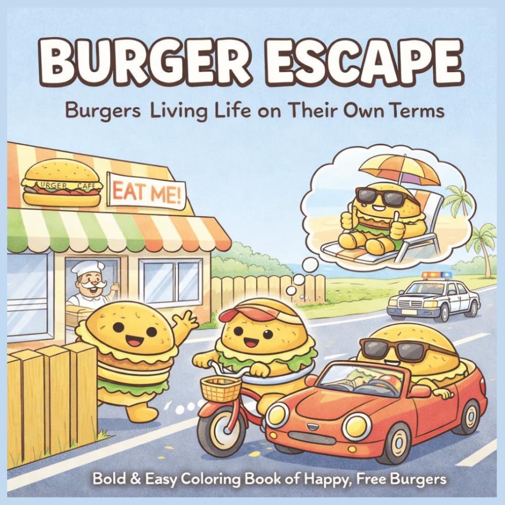 Burger Escape: Bold & Easy Parody Coloring Book for Adults & Kids