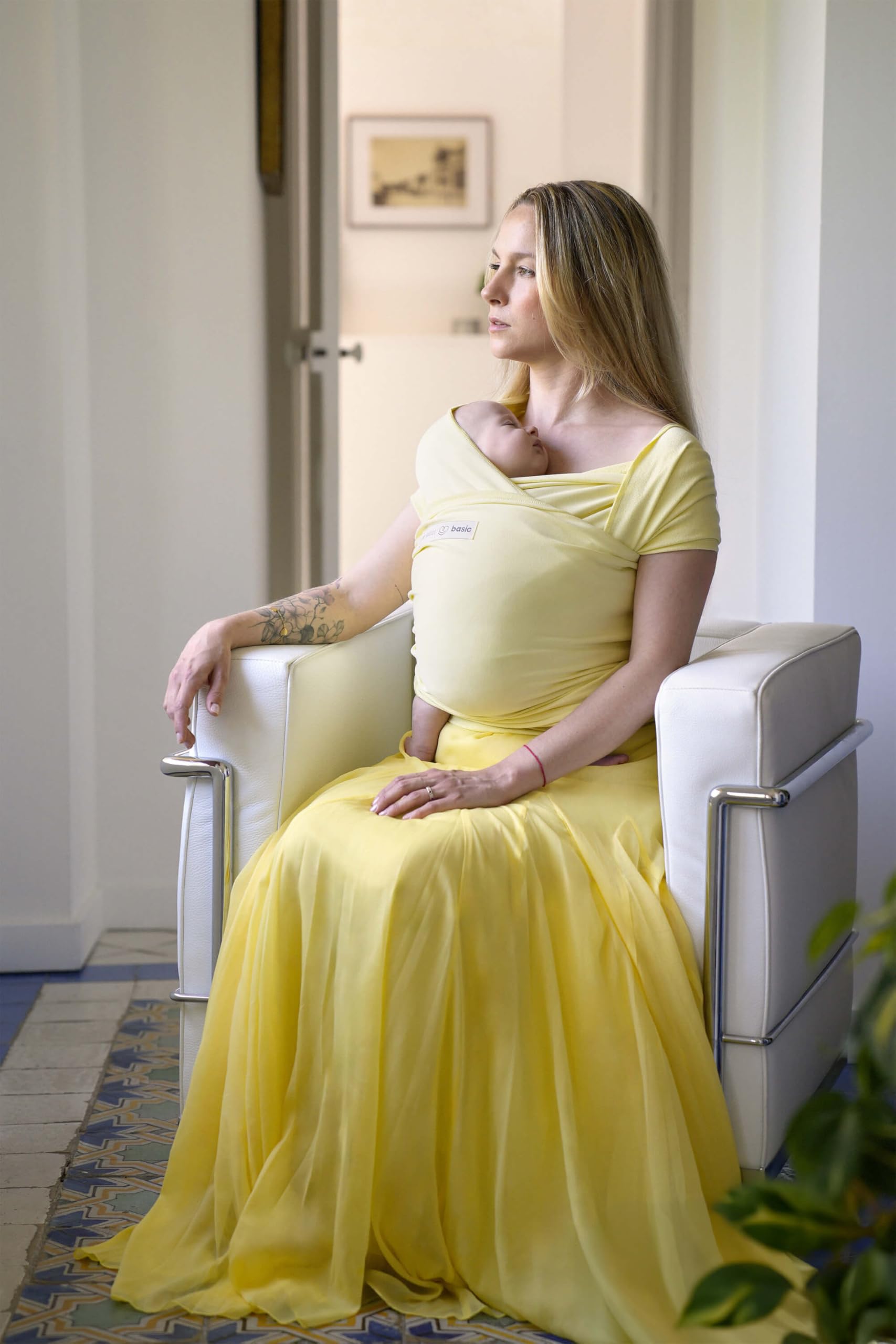Love Radius Basic Bio-Baumwolle – Geburt bis 9 kg – Tragetuch dehnbar – einfache Einstellung 1 Knoten vorher zum An- und Aussteigen des Babys – Bauchtrage – Babytrage ohne Hände – Perle