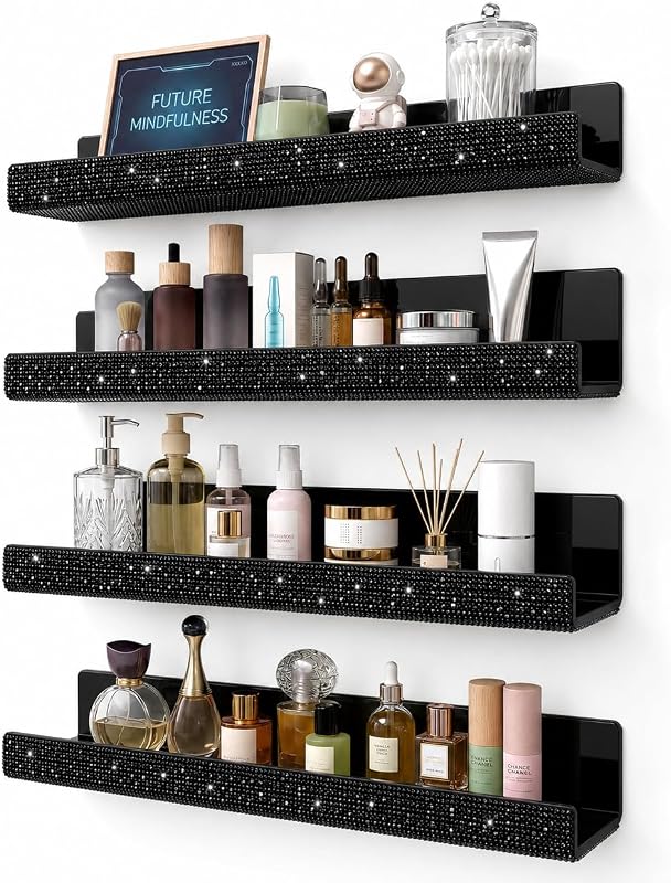 Organizador de Parede para Esmaltes Care&More YJ em Acrílico Preto com Strass, 4 Unidades, 38,1 cm