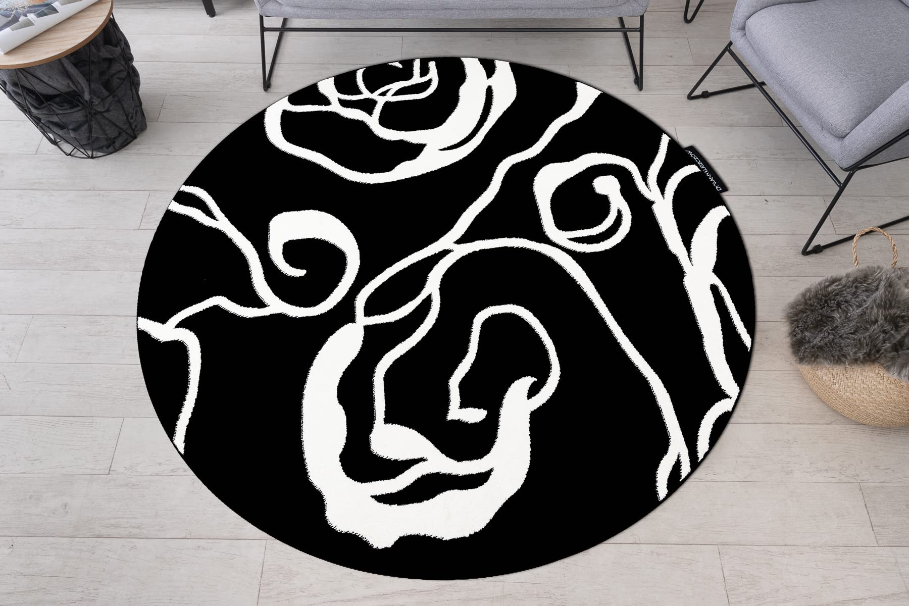 Tapis rond Hampton 140cm fleurs roses déco chambre et salon