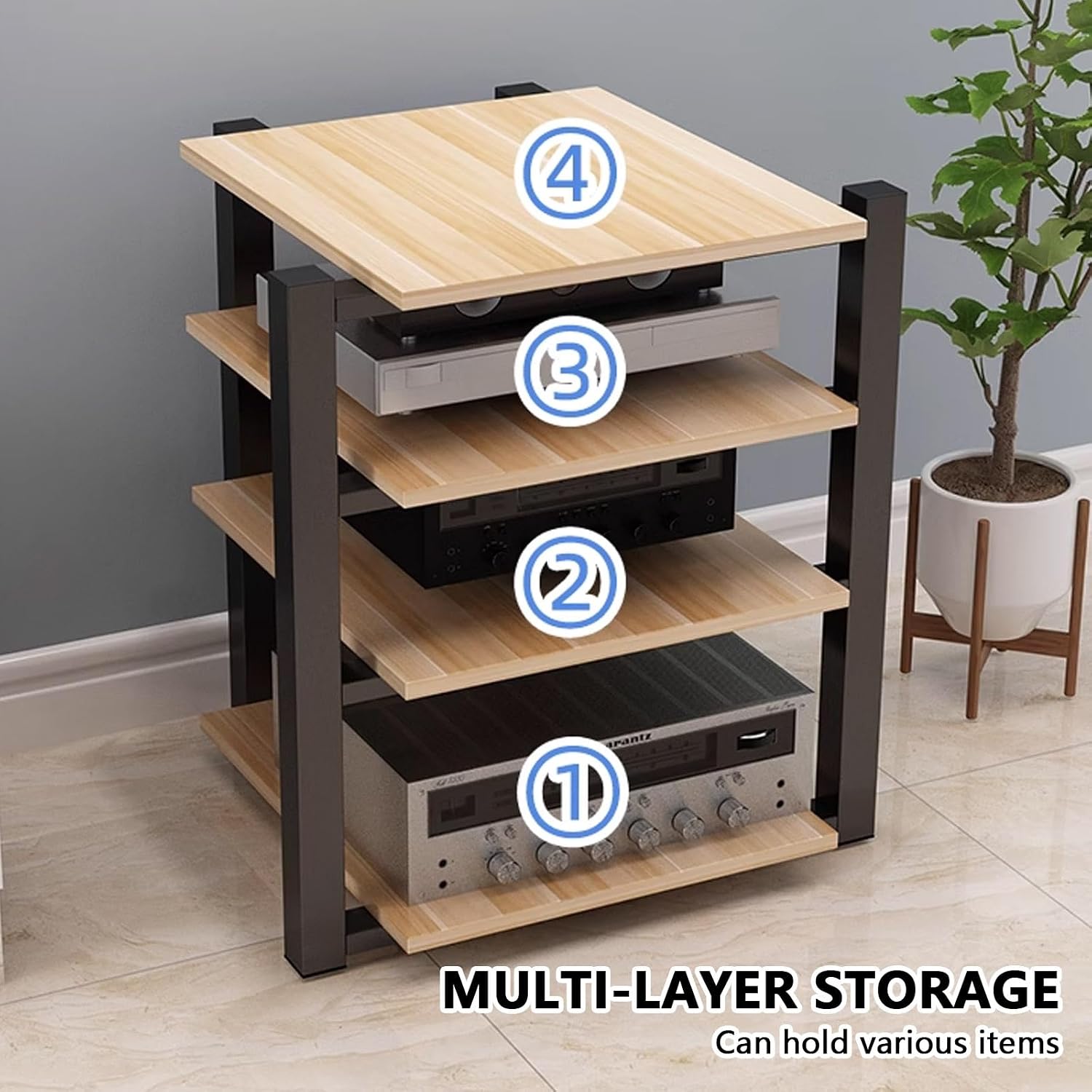 Home Multi-Layer Media Console Stand, Bedroom Record Player Stand, Living Room Stereo Stand, Modern Console Cabinet, Entertainment Stereo Component Storage, Vinyl Record Storage,Record Player Stand.