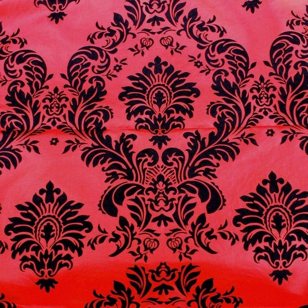 25 Yards Red and Black Flocking Damask Taffeta Velvet Fabric 58 Flocked Decor
