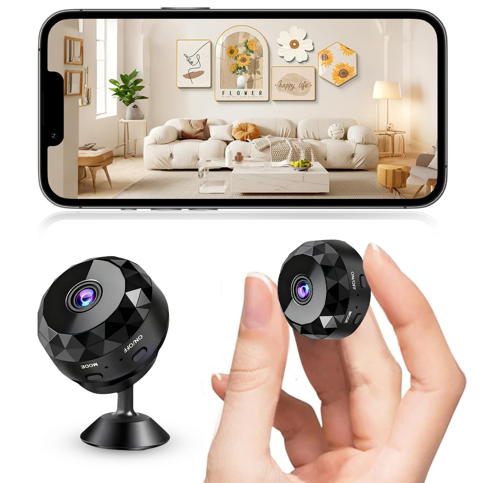 Cámara Espía Inalambricas WiFi 2.4GHz para Interior y Exterior, Cámara Espía Oculta 1080P con Vision Nocturna y Detección de Movimiento para Casa/Oficina/Coche (iOS/Android)