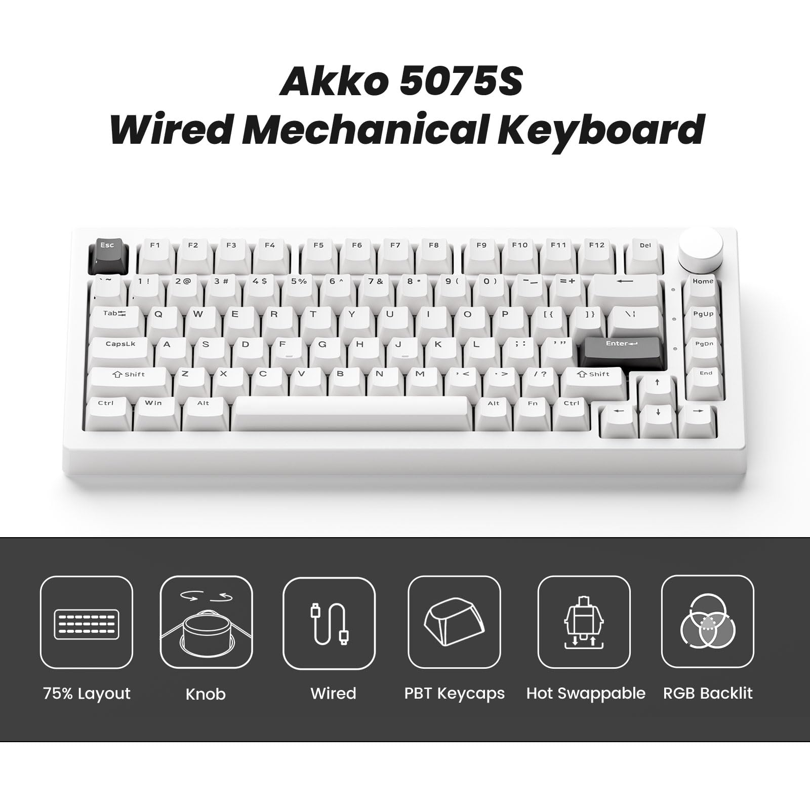 Akko 5075S przewodowa klawiatura mechaniczna, układ US