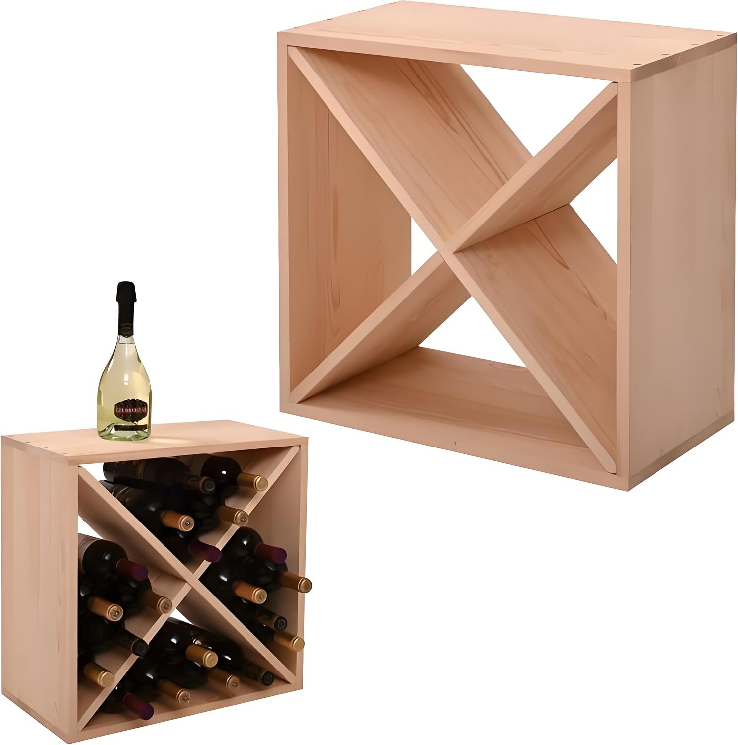 Wooden Wine Rack, 24 Bottle Modular Wine Holder, Wine Cube Storage Racks, Freestanding Floor Wine Bottle Rack, Wine Cabinet for Bar Cellar Kitchen Dining Room, Firwood
