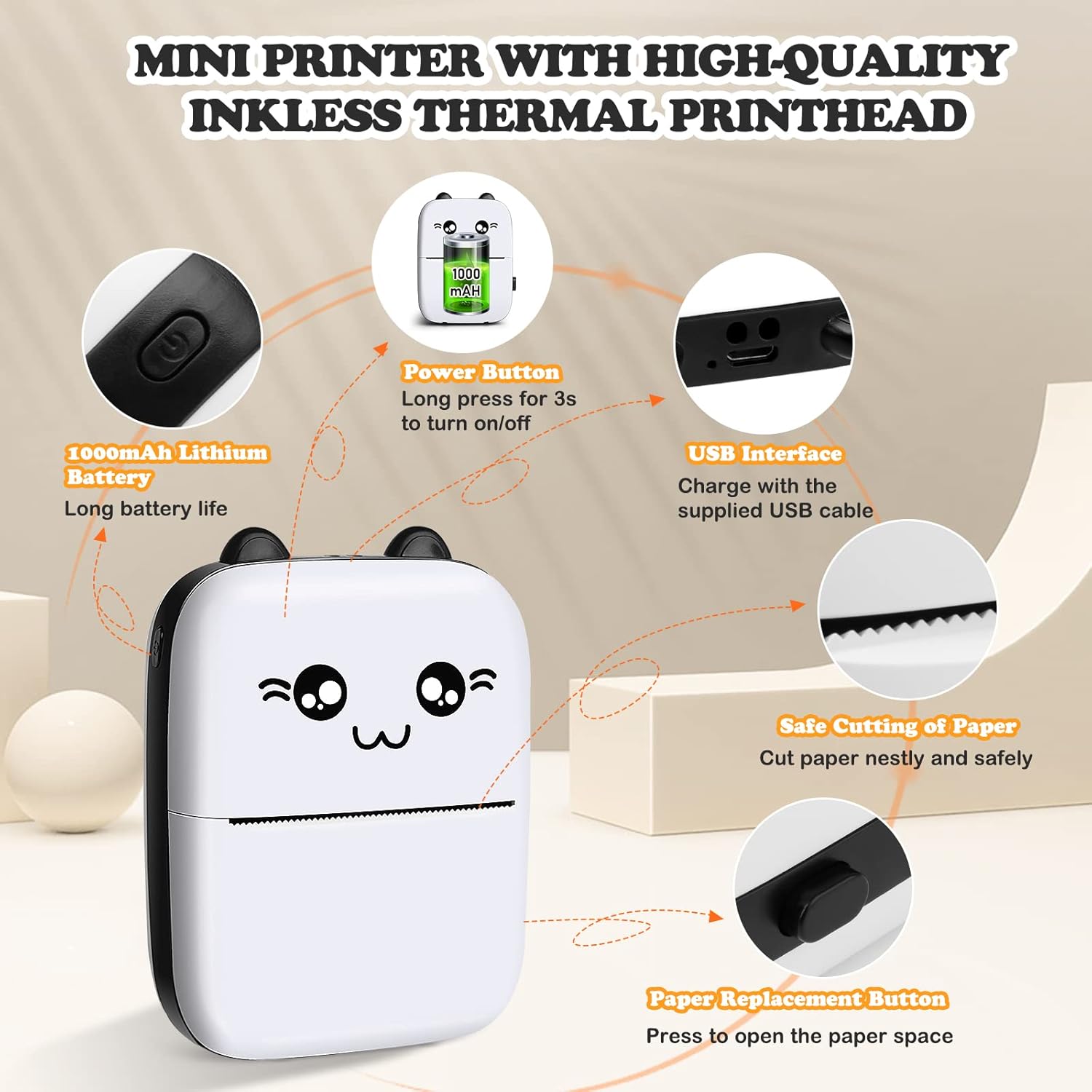 Sticker Printer, Mini Thermal Printer with 10 Rolls Paper, Sticker Maker Machine, Portable Printers for Notes, Journal, Fun, Work, Gift for Kids, Compatible with iOS&Android