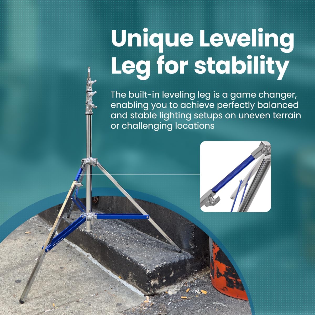 Flashpoint 9.9' Light Stand Pro with Leveling Leg, Silver