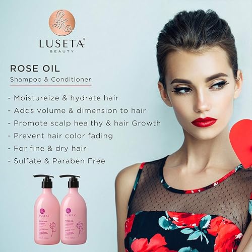 Miniatura 9 de Luseta Rose Oil Champú y acondicionador para cabello fino y seco, 2 x 33.8 oz