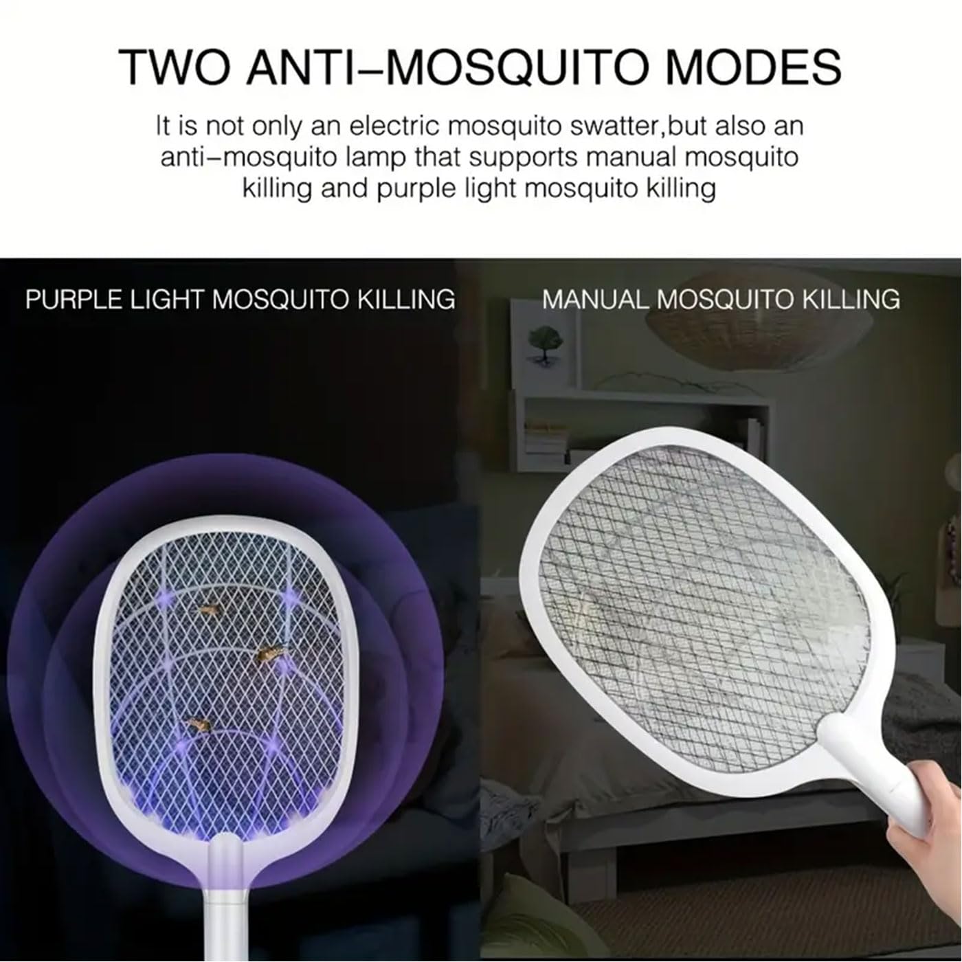 Racchetta Zanzare Elettrica 2 in 1 con Base e LED – Fulmina Insetti, Ammazza Mosche Portatile Ricaricabile USB 2 Pezzi