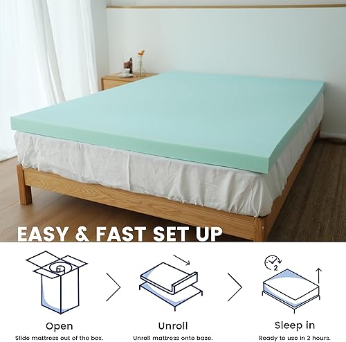 Miniatura 4 de Simple&Opulence Cubrecolchón de espuma viscoelástica de 3 pulgadas, con infusión de gel refrescante para aliviar el dolor de espalda, ventilado y