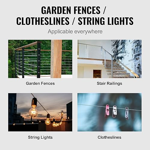 Miniatura 5 de Cable de barandilla de cubierta T316, cuerda de alambre de acero inoxidable de 18 de pulgada, 300 pies con kit de cortador, construcción de hilos de