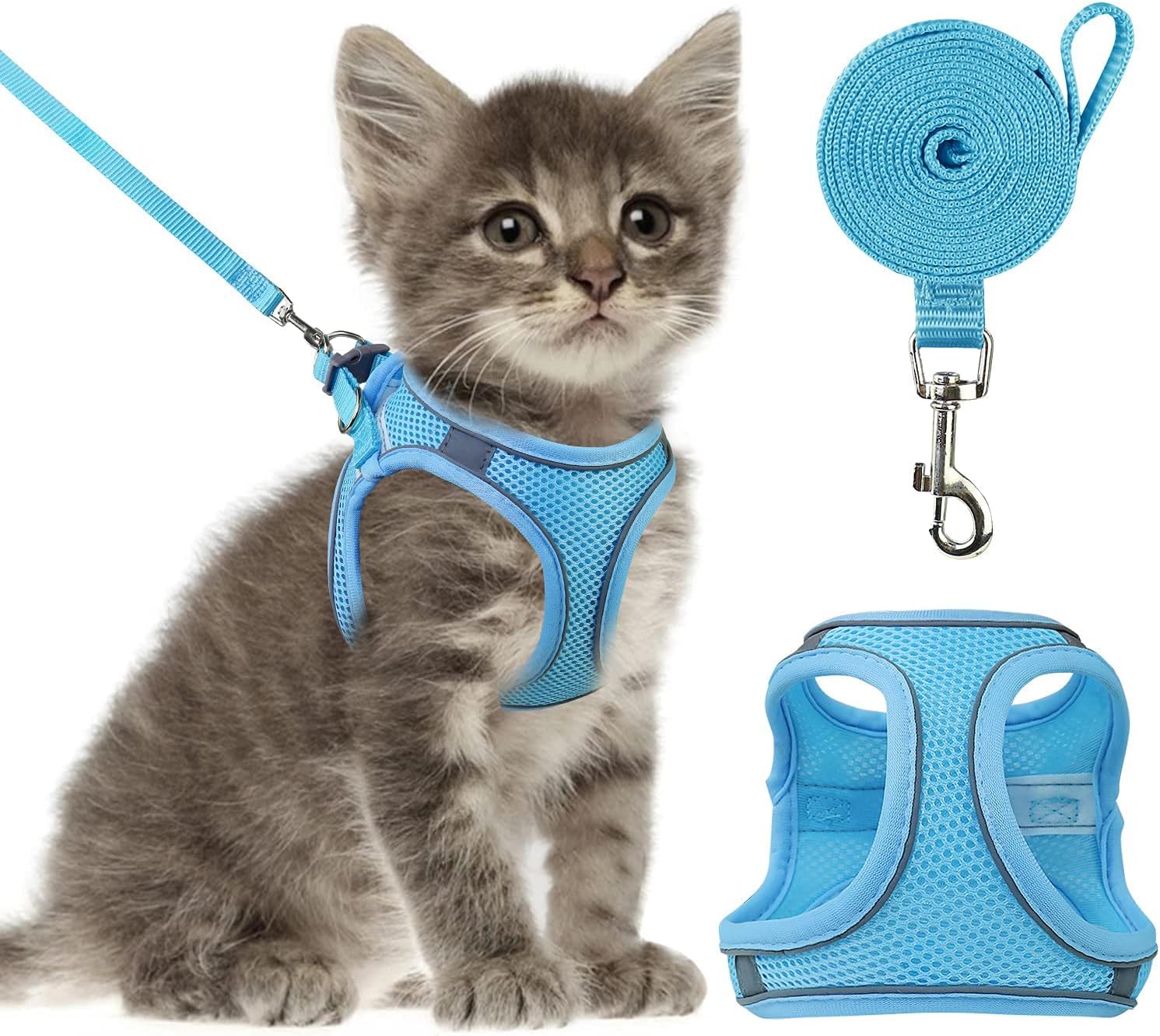 Cat Harness and Leash- Reflective Mesh Cat Vest for Walking Outdoor- Escape Proof Kitten Puppy Vest Harness -Comfort Fit, Lightweight,…