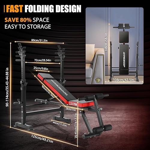 Miniatura 5 de OPPSDECOR Adjustable Weight Bench Set, Multi-functional Bench Press Set with Squat Rack & Preacher Curl Pad & Dual Function Leg Developer, Incline