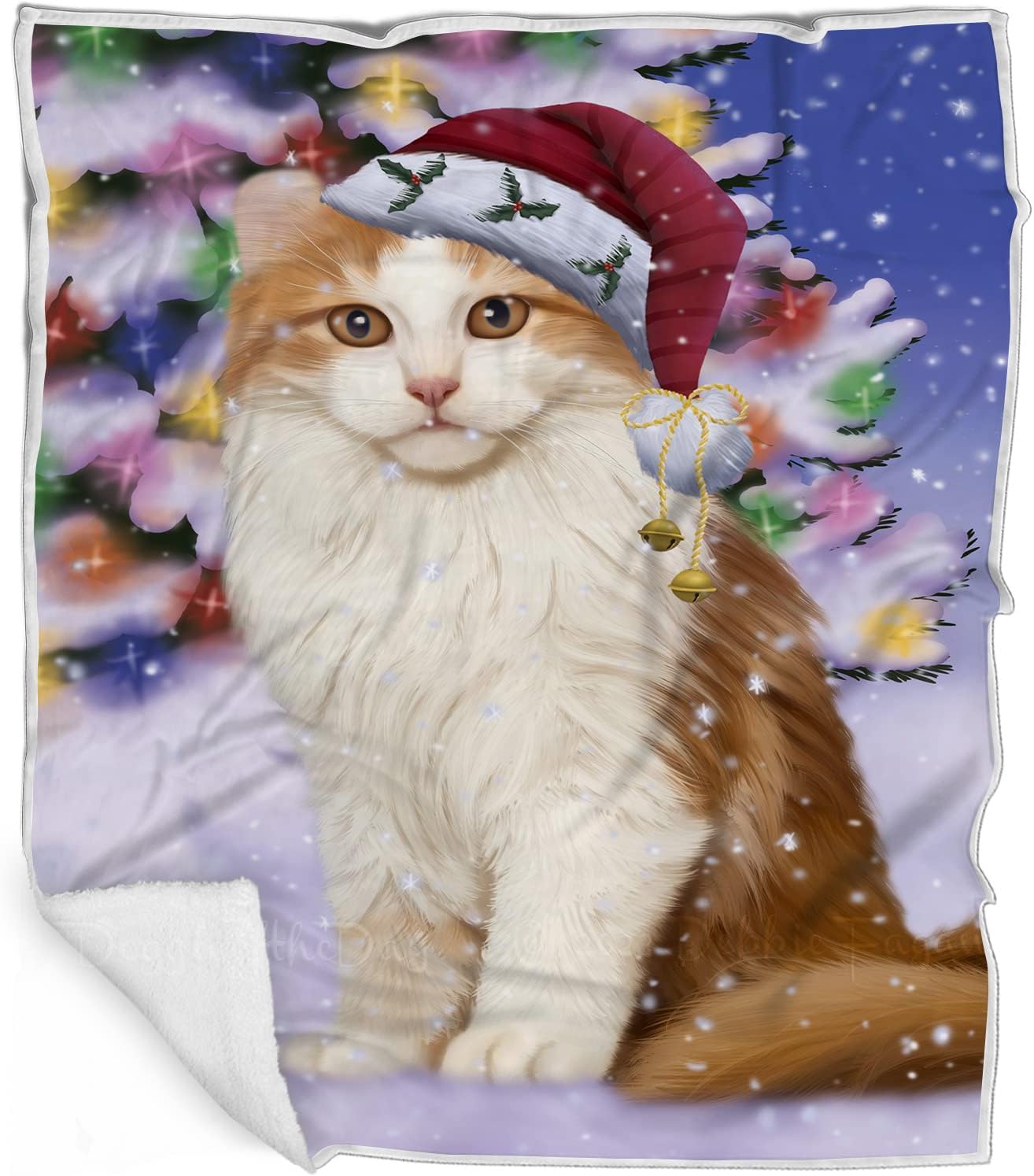 Doggie of the Day American Curl Cat Blanket - Christmas Winterland Wonderland - Super Soft & Warm Pet Theme for Sofa or Bed, Warm Fleece, Sherpa or Woven Material, BLNKT88376 (50x60 Woven)