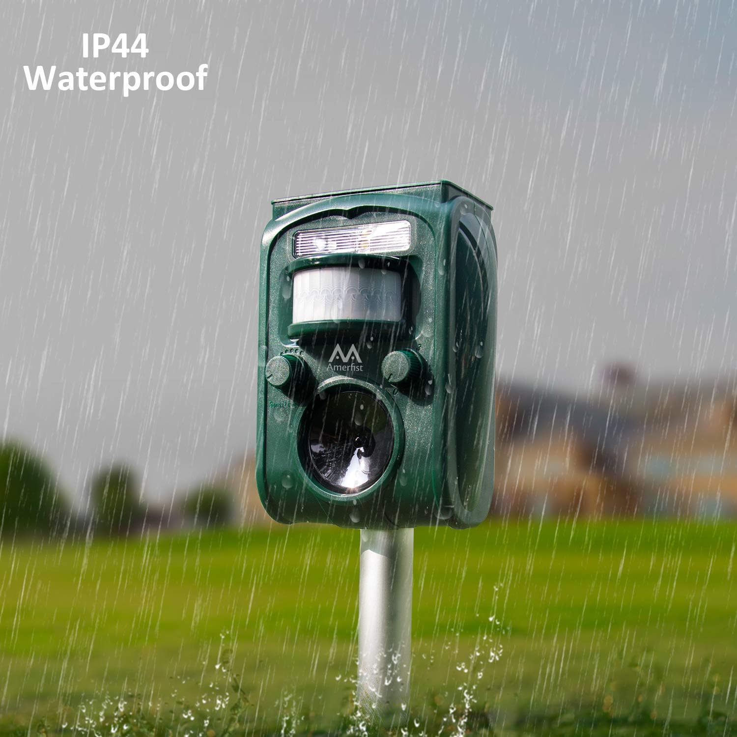 Amerfist Solar Animal Repeller, 2021 Ultrasonic Mole Repellent, Rat, Squirrel, Deer, Raccoon, Skunk, Rabbit, Mole, Dog, Cat, Waterproof with Motion Detector, USB Rechargeable, Flashing Light (Green) : Patio, Lawn & Garden