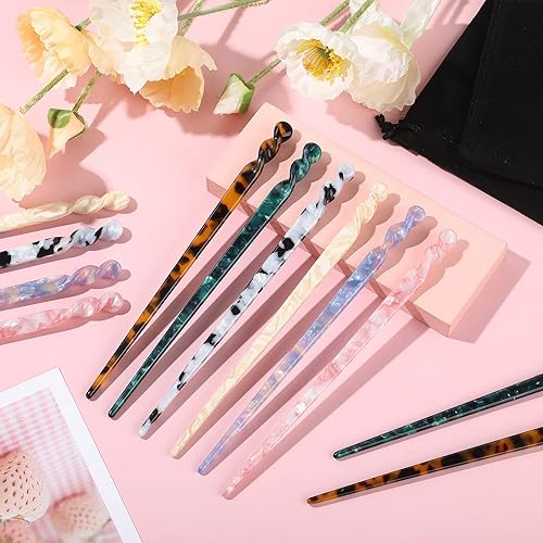 Miniatura 6 de 12 palillos de acetato para el cabello, palillos de pelo con estampado de leopardo, palillos chinos vintage, accesorios de peinado para mujeres, 6