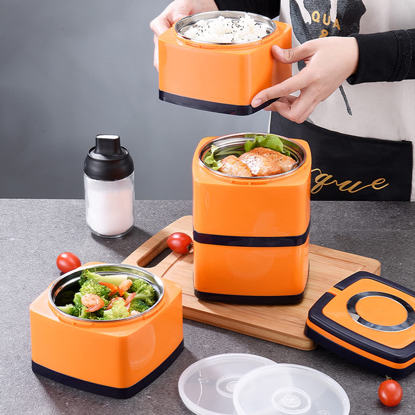 304 in acciaio inossidabile in acciaio inossidabile scatola a perdite a prova di pranzo isolato giapponese per studenti per gli impiegati di colore arancione durevole e sicuro (Doppio strato 1.5L)