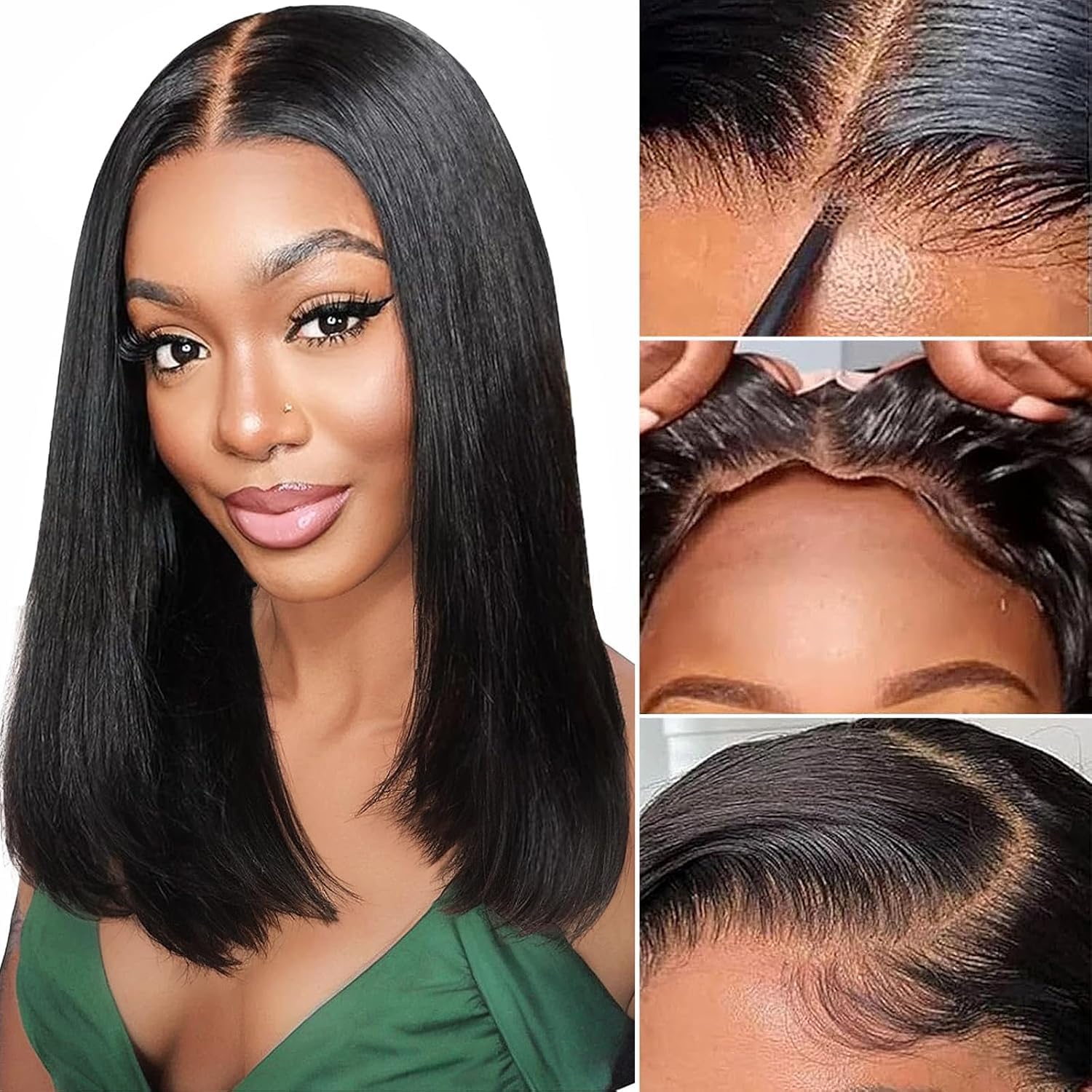 Wear and Go Glueless Wig Bob Wig Human Hair 180% Density HD Lace Closure Human Hair Glueless Wigs for Black Women 5x5 Closure Wigs Pre Plucked 14 Inch