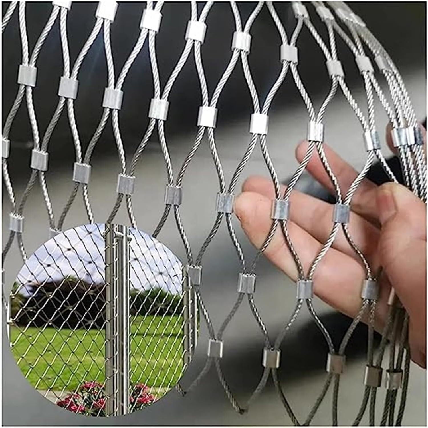 JvFbjLF Stainless Steel Rope Mesh Durable Fence Mesh Snap Connections Flexible Woven Fence Mesh Holes For Farm Garden(Mesh 7cm)