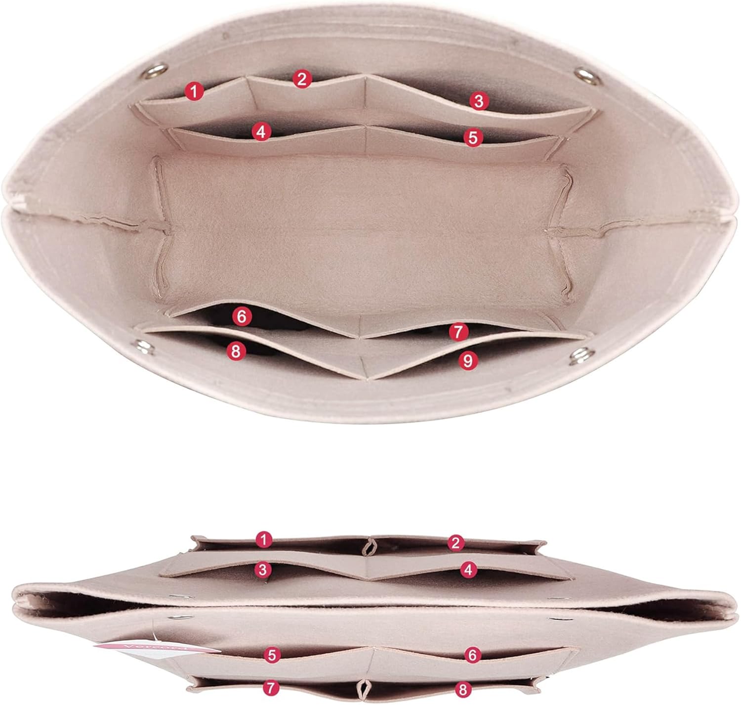 Vercord Extra Tall Felt Bag Organizer Vertical Height Design for Deep Tote and Backpack Bags Cream Beige - Image 5