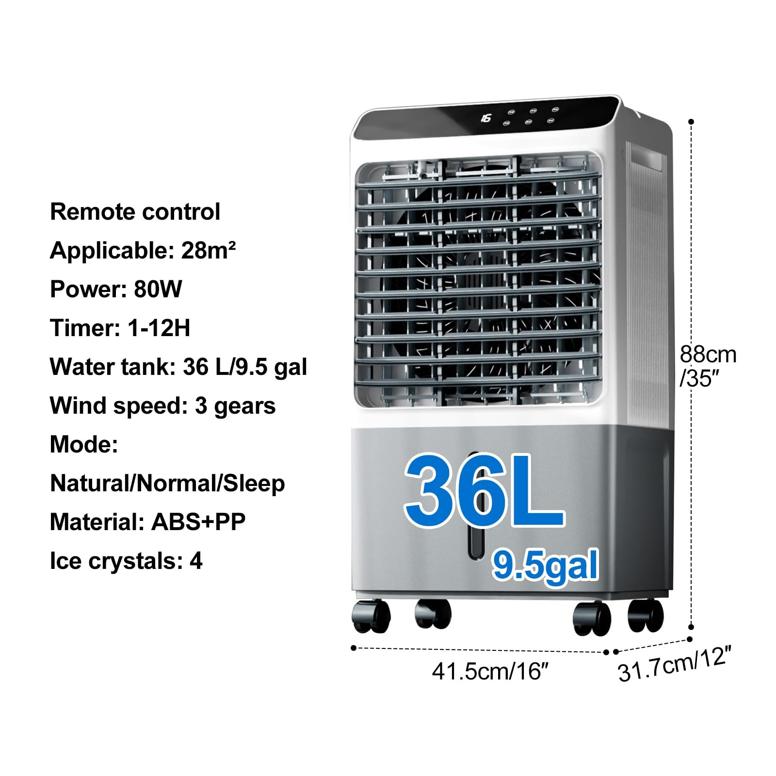 Climatiseur Mobile,Refroidisseur d'air évaporatif Portable avec réservoir d'eau de 40 L, Ventilateur et humidificateur 3 en 1 pour Chambre, Maison et Bureau