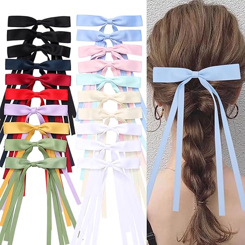 Miniatura 7 de Slevaty 8 lazos para el cabello para mujer, cintas trenzadas de cola larga, lindos pasadores dobles, pinzas de metal, lazo, accesorios estéticos