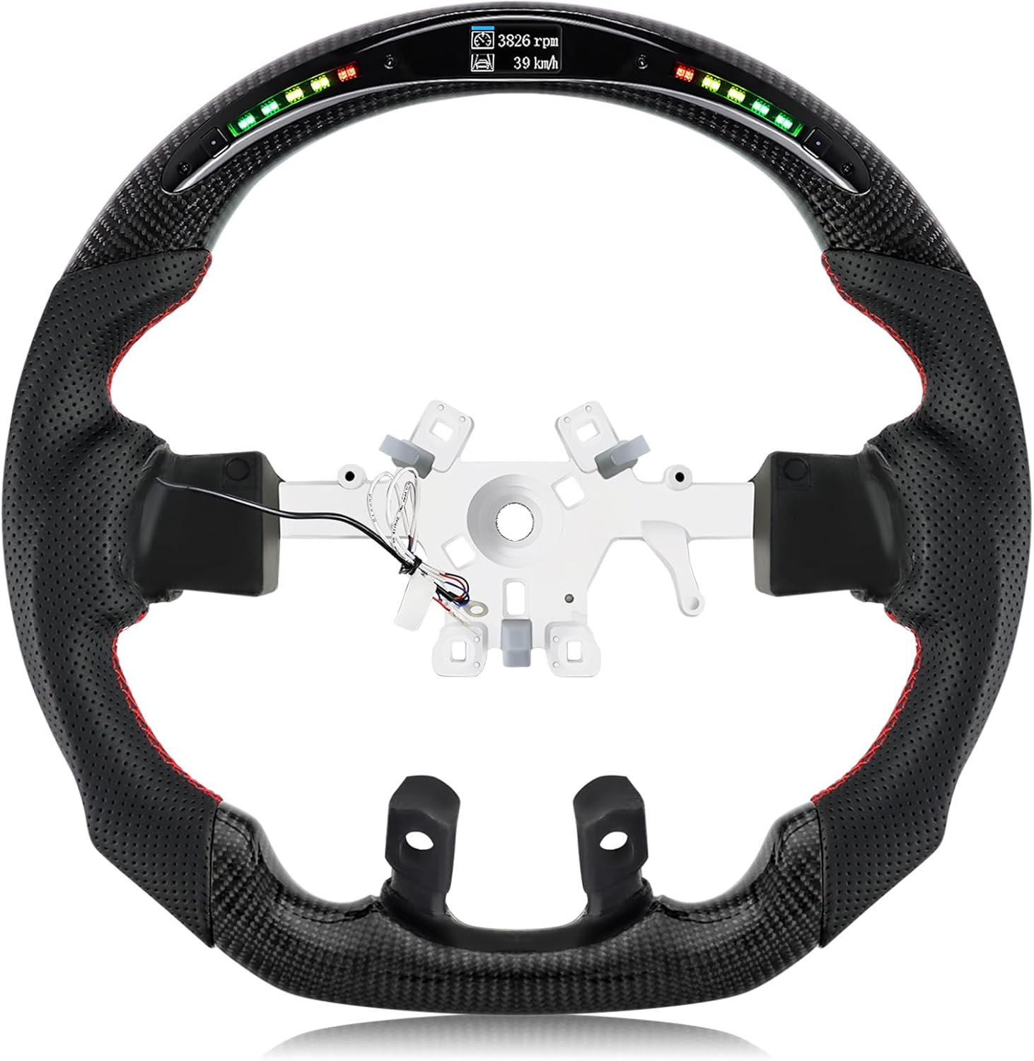 Real Carbon Fiber Steering Wheel With stitching D-shaped Nappa Perforated Leather Flat-bottom Steering Wheel For Dodge RAM 1500 2012-2017 Without paddle holes