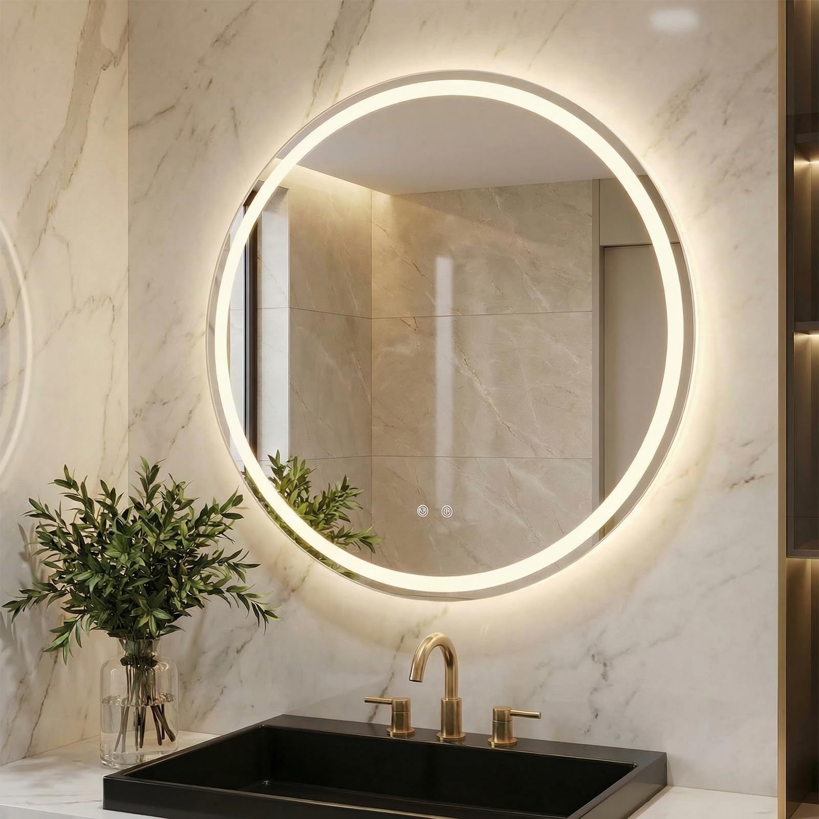 Clevich Runder Badspiegel mit Beleuchtung 80 cm, LED Spiegel mit 3 Lichtfarben und dimmbar, Touch-Schalter und Beschlagfrei, gehärtetes Glas, Badezimmerspiegel mit Licht