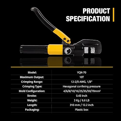 Miniatura 2 de Herramienta de prensado hidráulico 10T Herramienta de prensado de cable hidráulico 12-20AWG Herramienta de prensado de cables hidráulicos de carrera