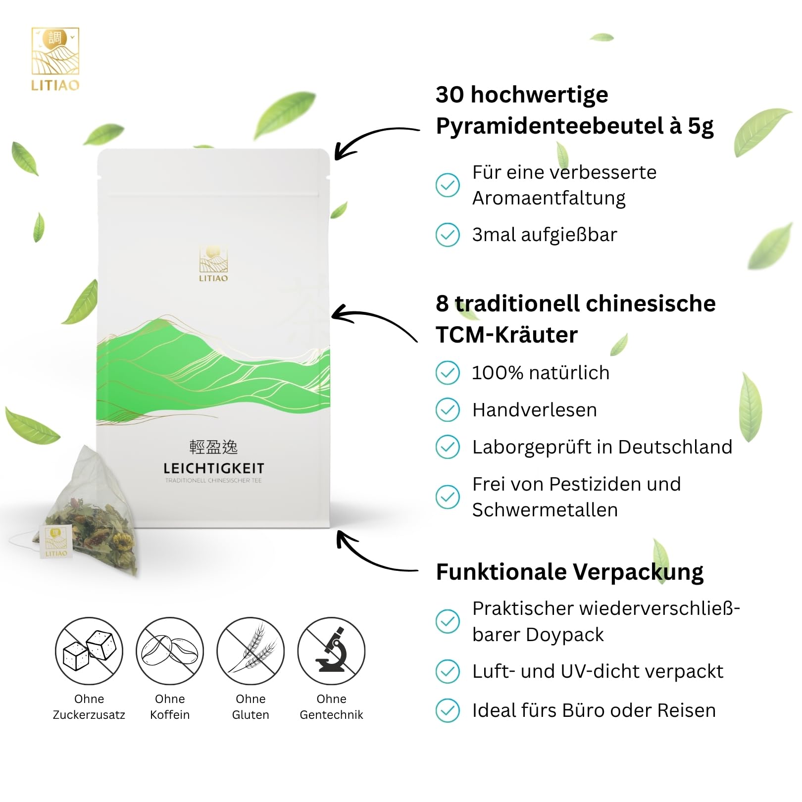 NEU - LITIAO® LEICHTIGKEIT Kräutertee mit 8 rein natürlichen TCM-Kräutern, 6er Set