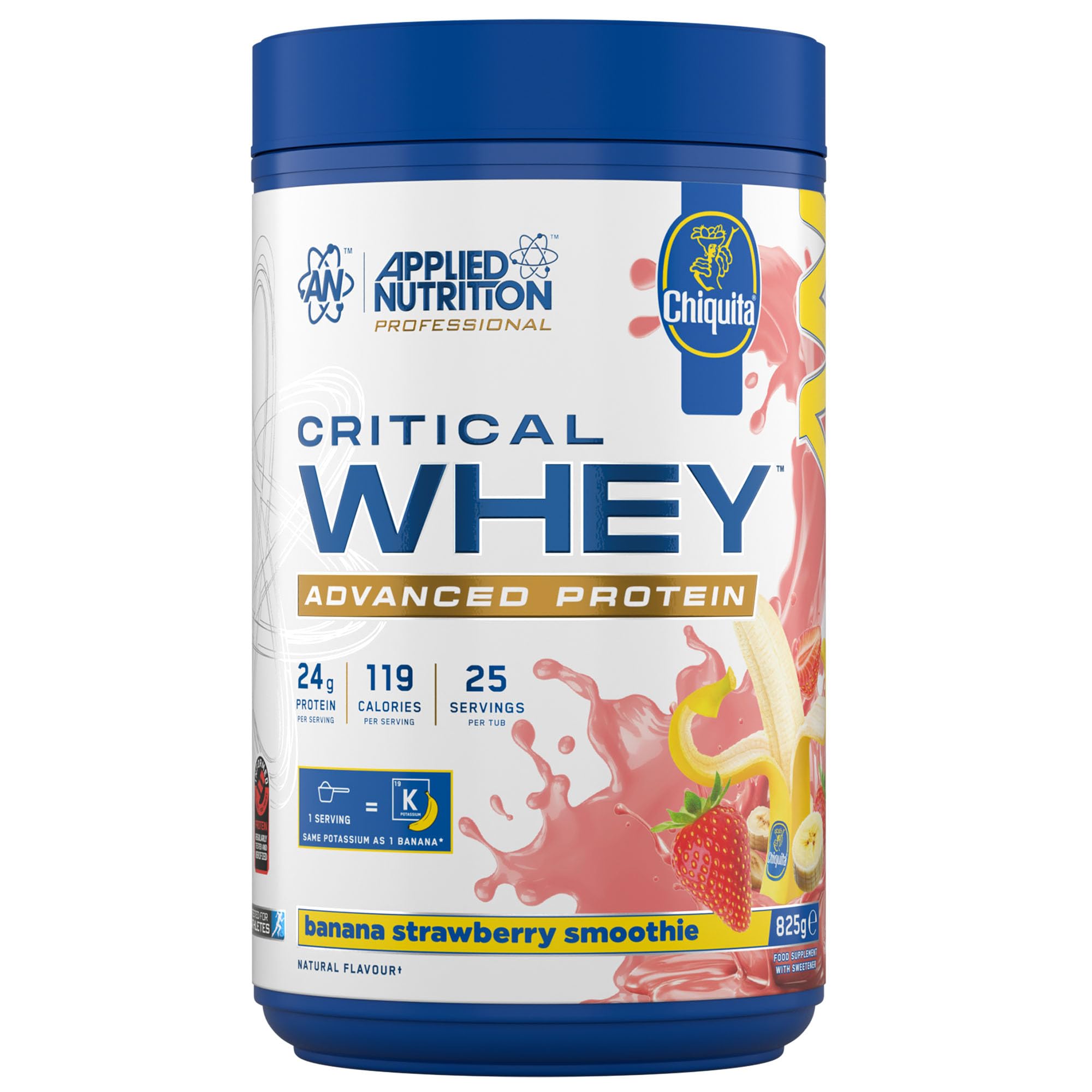 Applied Nutrition Critical Whey Protein Powder – 24g Protein per Serving, High Protein Powder, Protein Shake with BCAAs & Glutamine – Muscle Growth & Recovery (825g - 25 Servings) (Banana Strawberry)