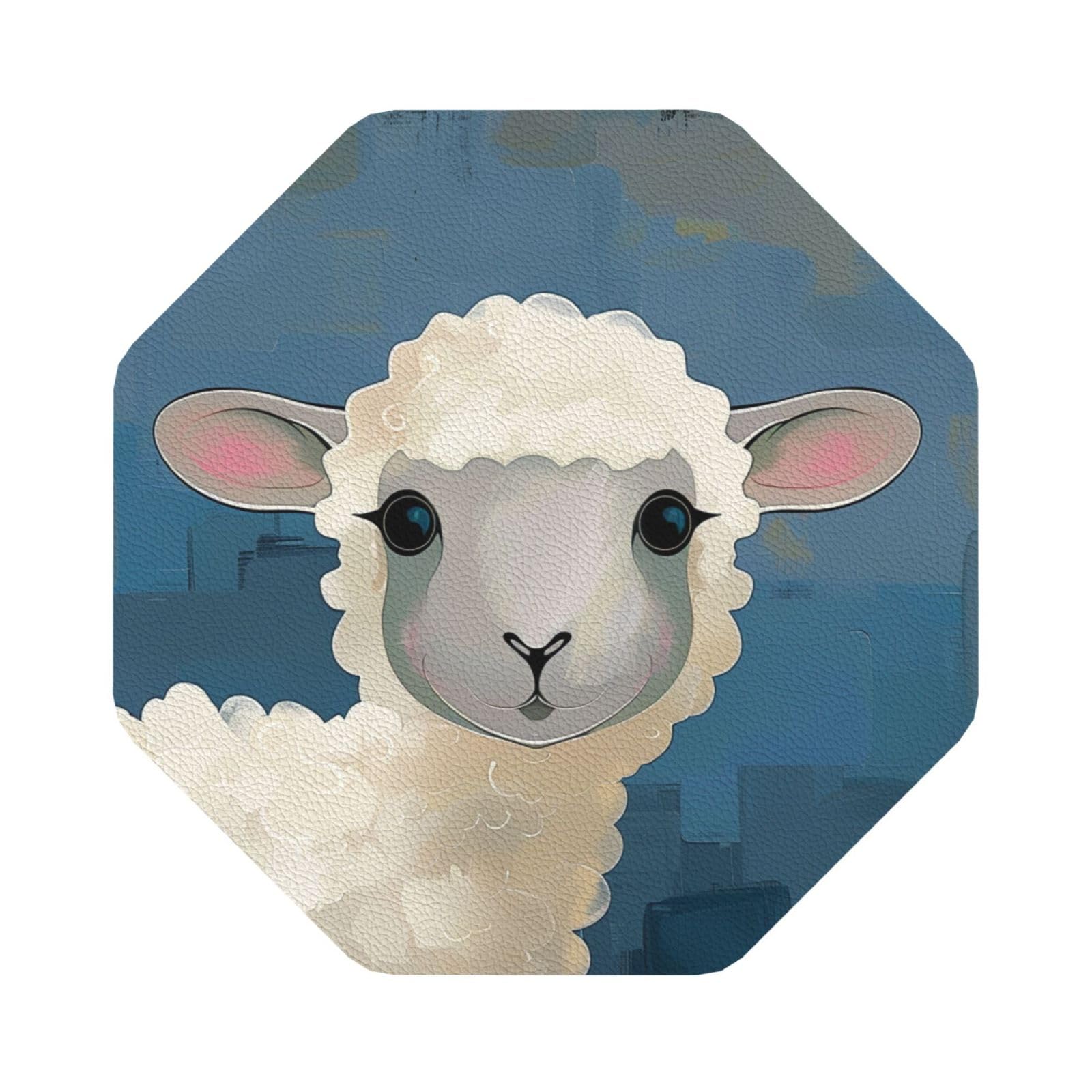 Sheep art Print Leather Coaster Set of 6, Octagon Coasters Table Decorative Coffee Cup Beverage Coasters Wine Beer Bar Coasters for Hot Drinks Table Protection