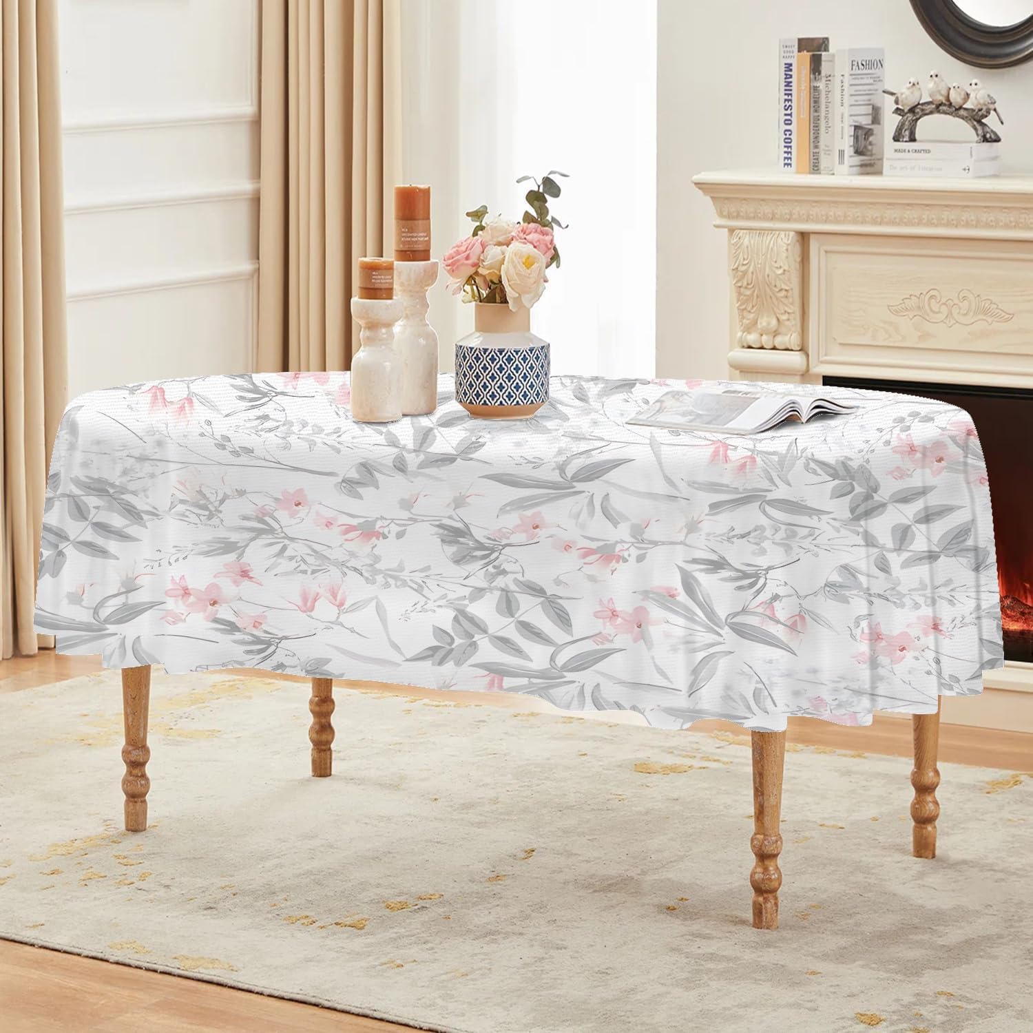 Nappe Ovale 160x200 cm Motif Floral Aquarelle, Imperméable et Anti-tache, Nappe de Table Lavable, Linge de Table Décoration pour Cuisine Salle à Manger Jardin Terrasse BalconBotanique Feuilles P-41