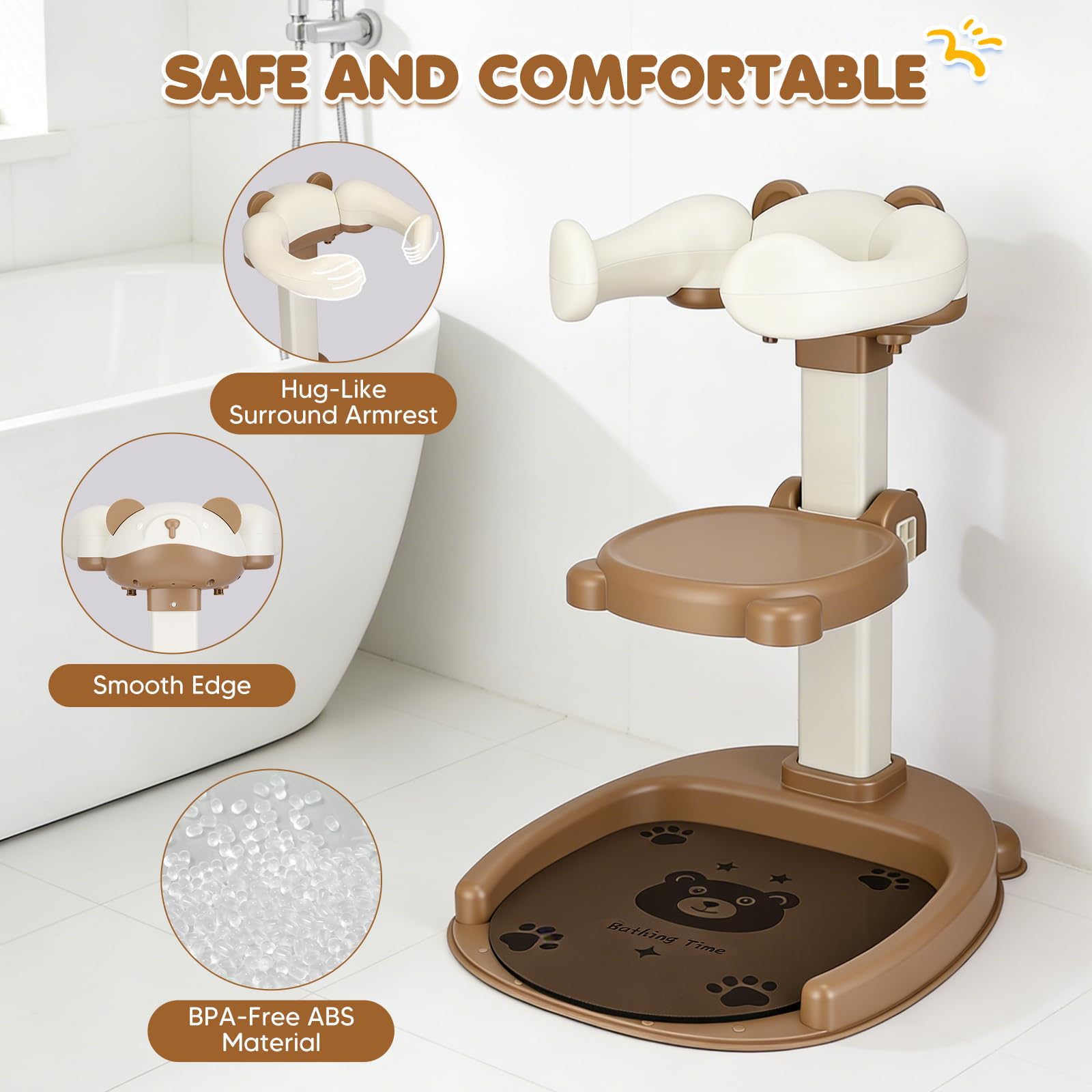 Soporte Ducha Bebé Regulable 6-36 Meses con Asiento Desmontable | Soporte de baño bebé sin BPA con base antideslizante, soporte para ducha y 8 alturas ajustables para baño y cambio