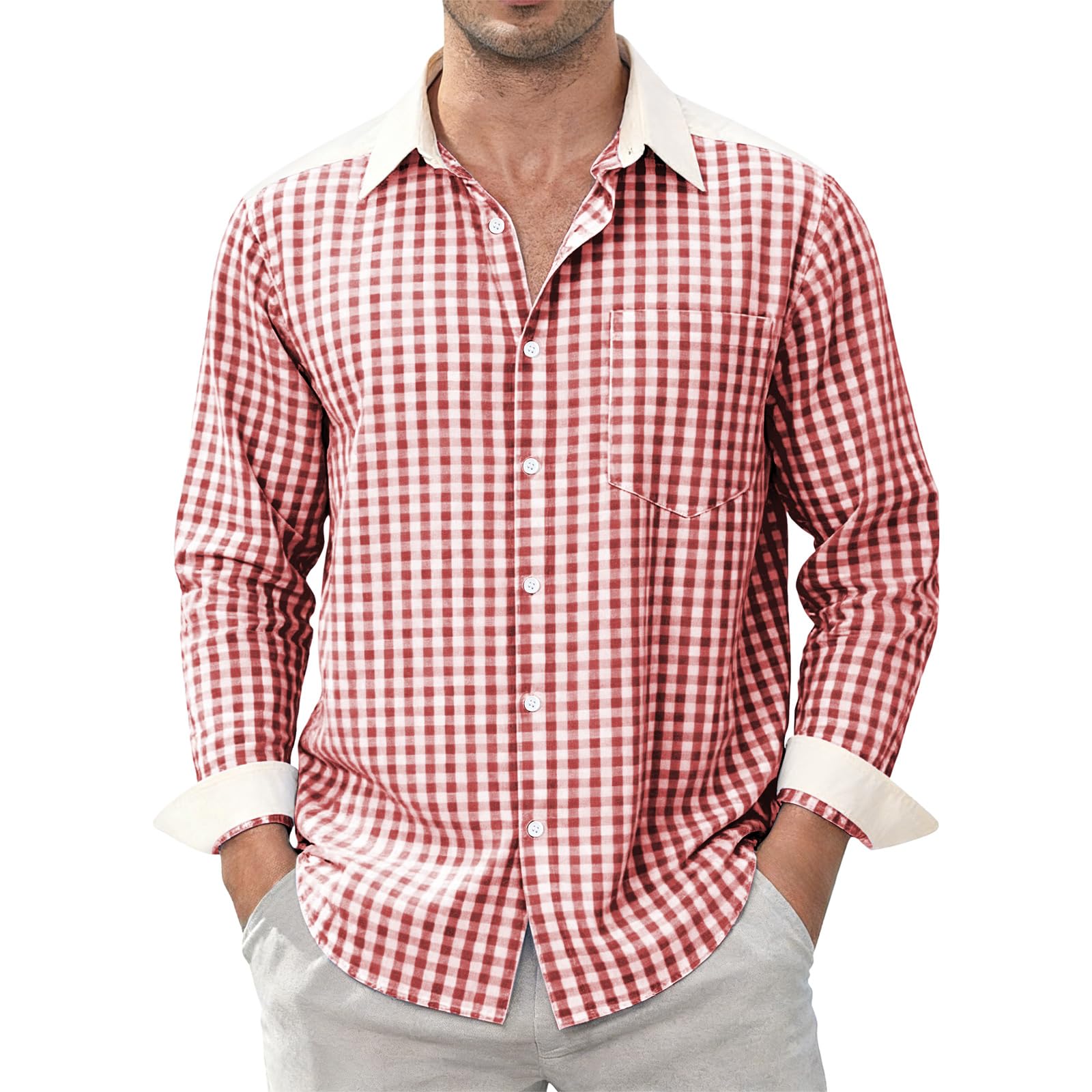 Dybycit Herren Kariertes Hemd Langarm Baumwolle Button Down Regular Fit Oktoberfest Männer Freizeithemd mit Brusttasche