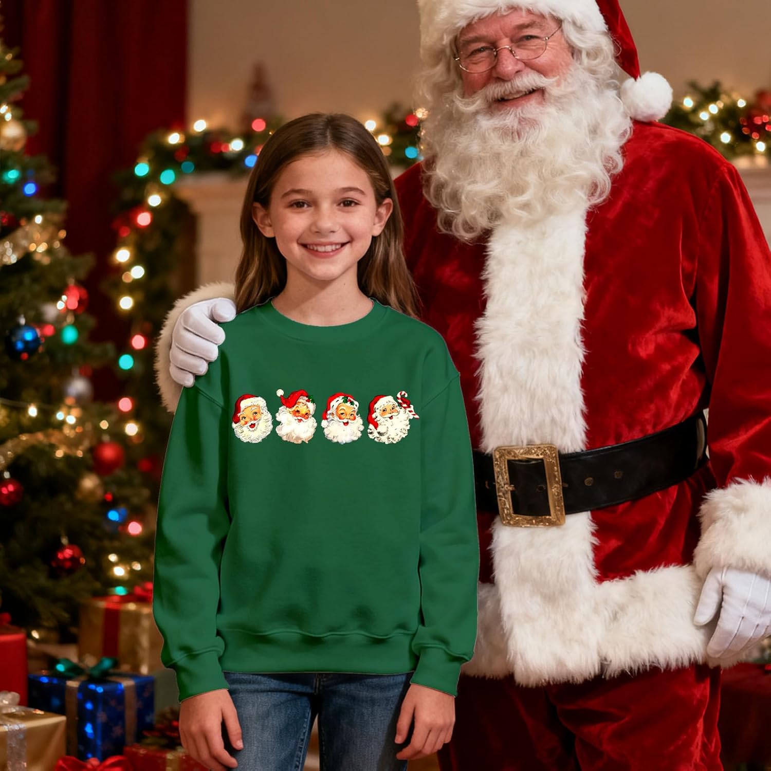 Kid Girls Christmas Sweatshirt Retro Santa Claus Graphic Shirts Xmas Crewneck Pullover Holiday Tops Clothes 7-12Y - Image 5
