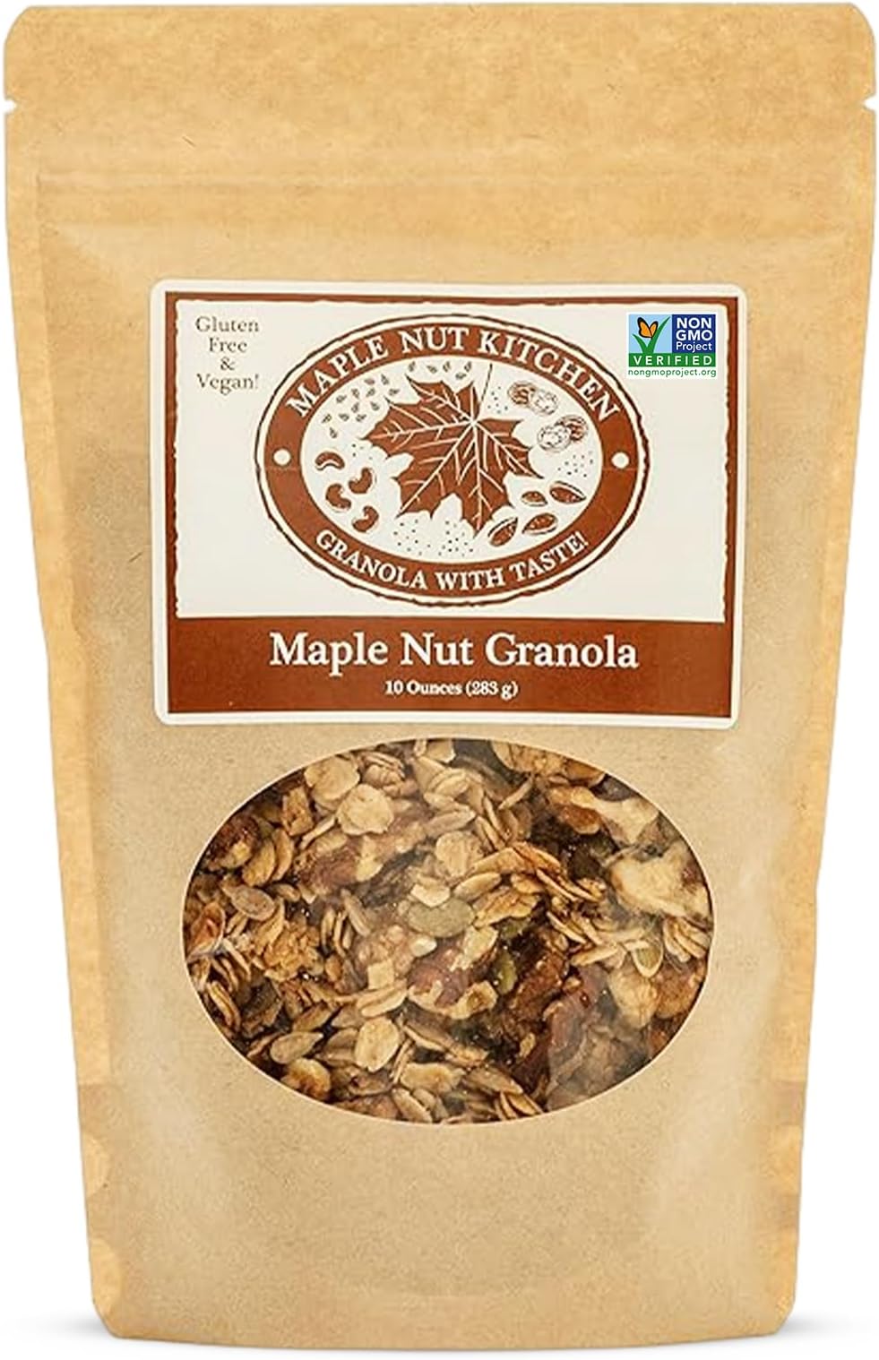 Maple Nut Kitchen Maple Nut Granola 10 oz – Vegan & Gluten-Free Oats with Walnuts, Pumpkin & Sunflower Seeds | Low Sugar, Healthy Granola for Breakfast | Maple Syrup, Olive Oil, Crunchy Cereal Clusters