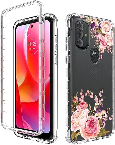 Miniatura 6 de Funda para Moto G Power 2022, XT2165DL con protector de pantalla de vidrio templado, cuerpo completo transparente con protección floral para