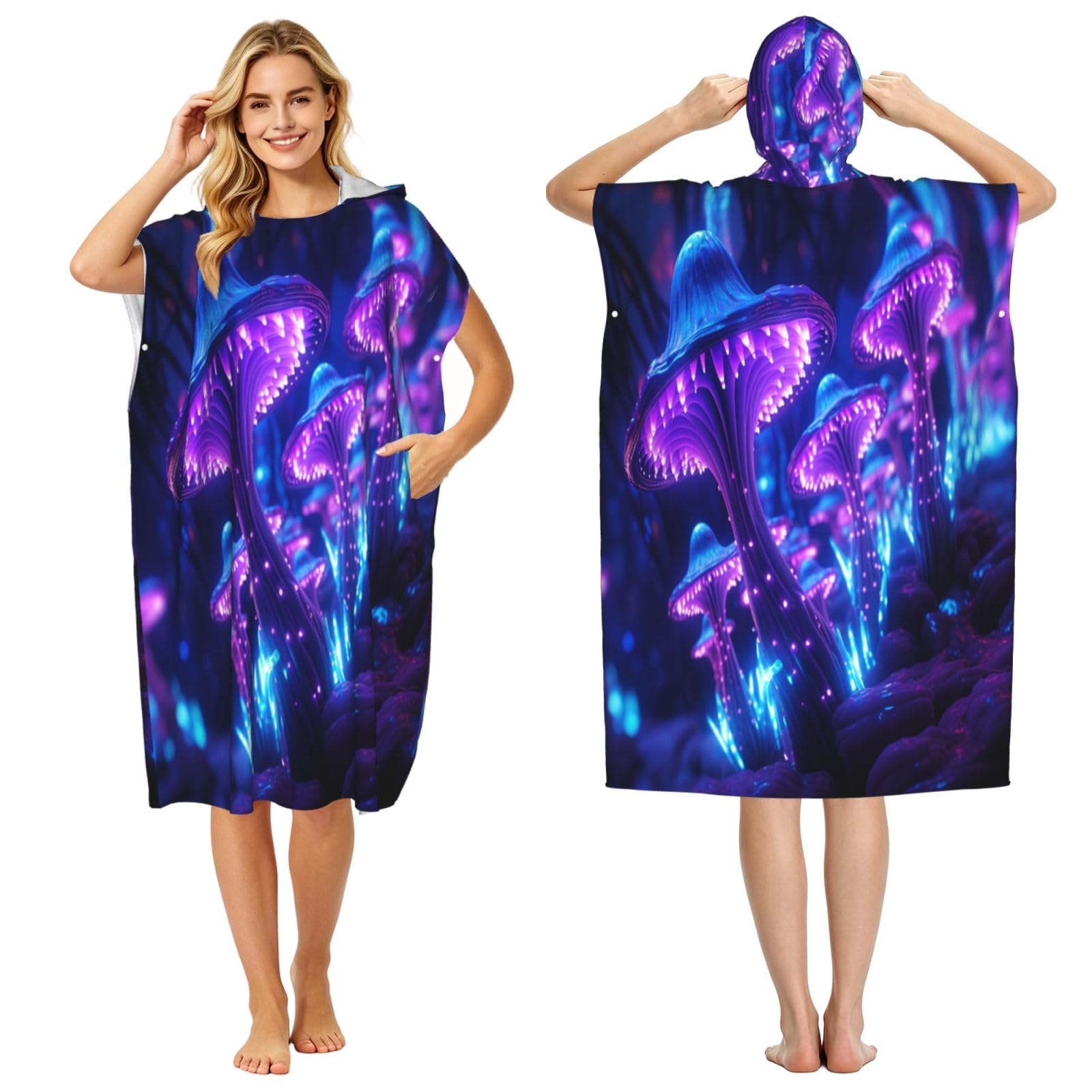 DTHKJNLSF Shiny Mushroom Adult Hooded Beach Poncho Towel