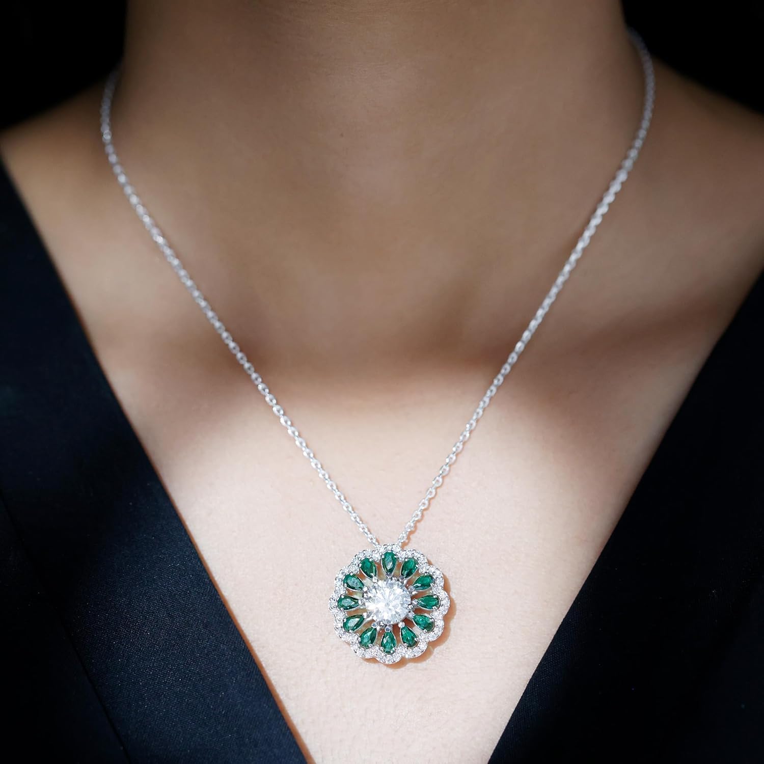 Certified 3 Carat Moissanite Emerald Necklace With Silver Chain, D-Vs1 Quality, Moissanite Statement Necklace - Gift For Her