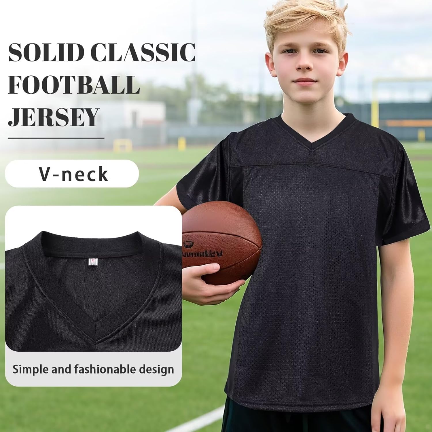 Youth Blank Football Jersey,Kid's Mesh Plain Football Shirt 90s Hip Hop Retro Dry-Fit Soccer Sports Tee for Party - Image 3