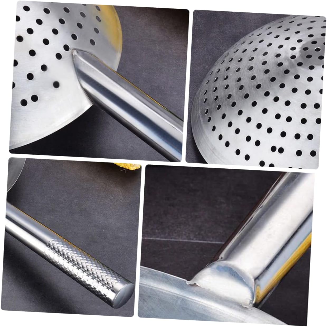 Thickened Stainless Steel Colander Scoop with Heat Resistant Handle Hot Pot Strainer for Frying and Serving French Fries Vegetables Meat Food Serving Ladle for Kitchen and