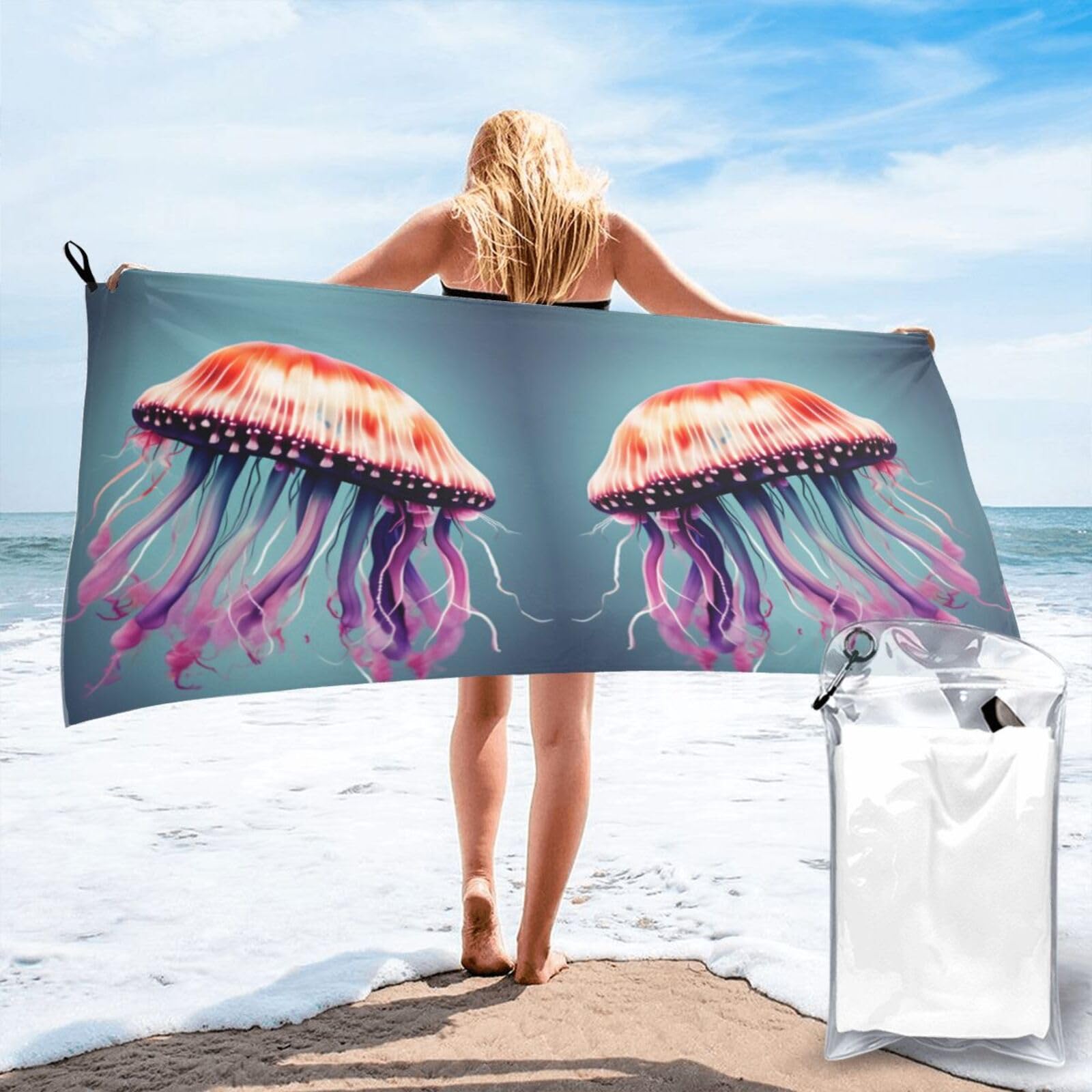 HLBSDM Jellyfish Print Beach Towel Quick Dry Portable for Swimming Yoga Travel Campers