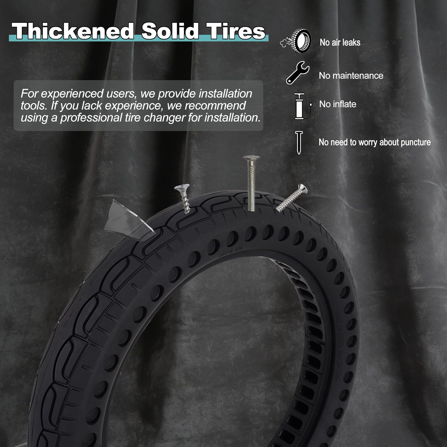 14x2.125 Solid Tire - 14 Inch 14x2.125 Electric Bike Tubeless Tire for E-Bike, E-Scooter and Electric Folding Bike - Rear/Front Wheel Replacement - Airless - Puncture-Proof - 1 Pack