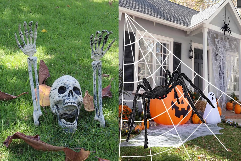 AISENO Realistic Skeleton Stakes and 6.6 Ft Giant Spider Halloween Decorations