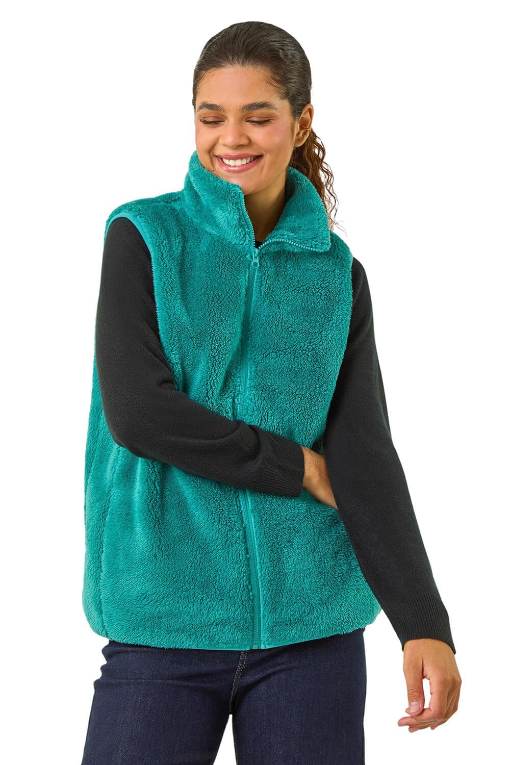 Roman Women's Soft Sherpa Fleece Gilet in Jade | Size: Medium