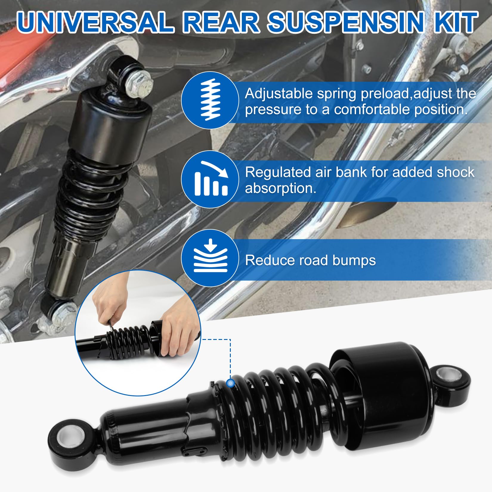 PSLER Kit sospensione posteriore Ammortizzatore posteriore Kit di abbassamento ammortizzatori posteriori Precarico regolabile 10,5 '' per Sportster XL 883 1200 1988-2023 Touring Street Road Electra