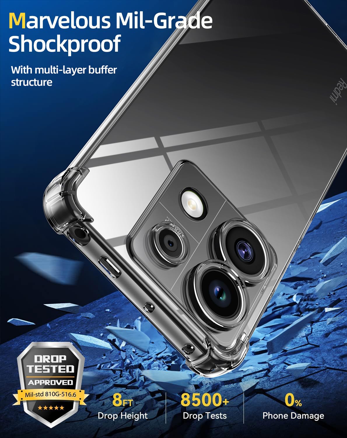 Cover Compatibile con Xiaomi Redmi Note 13 Pro 5G (Non per 4G) / Poco X6 5G, con 2 Pezzi Vetro Temperato Pellicola Protettiva e 2 Pezzi Pellicola Fotocamera, Trasparente e Morbido Custodia
